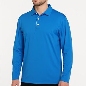 FootJoy Men’s L Long Sleeve Polo Blue Performance Shirt Logo Activewear Golf